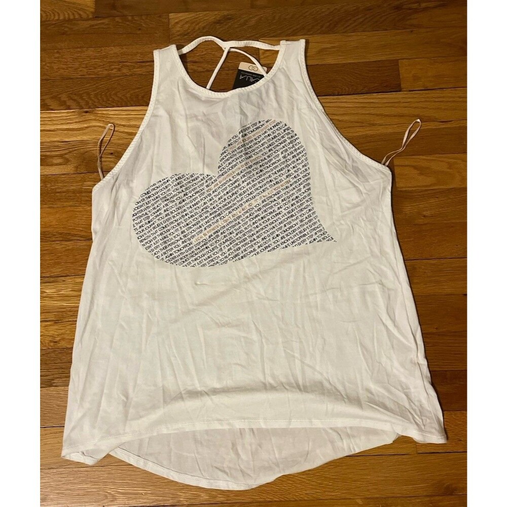 CALIA Women’s White Solid Round Neck Sleeveless Heart Rhinestone Tank XL
